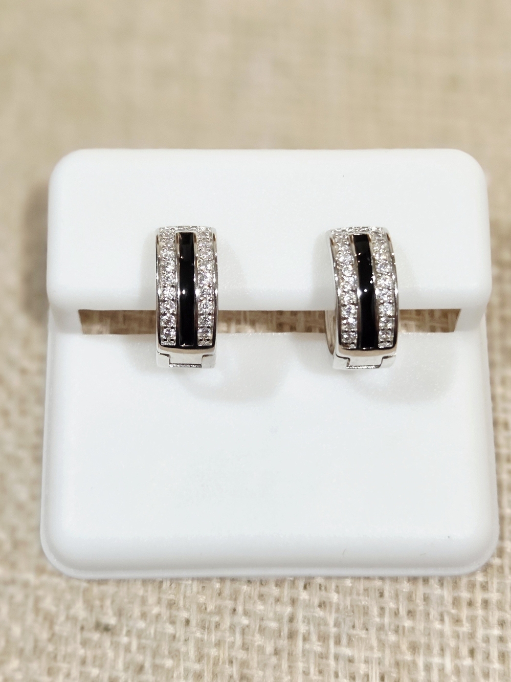 Classic Black and Silver CZ Hoop Earrings
